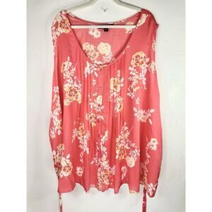 Sleeveless Floral Pink Summer Light Weight Tie Back Tank Blouse Plus Size 3X